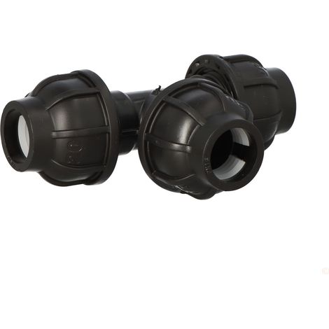 Tee di compressione PP 90 gradi 20x20x20 PN16, per tubi PE, nero (1/3)