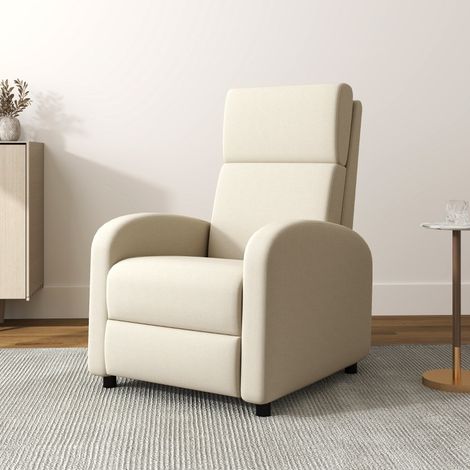Sillón relax reclinable con reposapiés, tejido de poliéster color blanco crema (1/5)