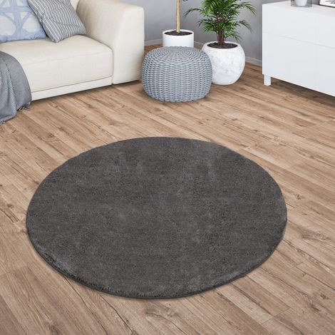 Wohnzimmer Kurzflor Einfarbig Modernes Design Waschbar 200 cm x 200 cm x 14 mm Anthrazit Rund (1/5)