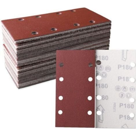 Pack of 30 Sanding Sheets 93 x 185 mm - Square Hook and Loop Sandpaper 8 Holes - 180 Grits Assorted - Polishing and Rust Removal (1/4)