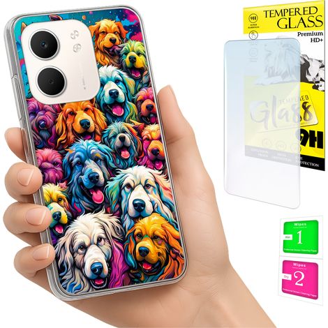 Funda para Oppo A5X Photo con diseño de perros y cristal 9H (1/5)
