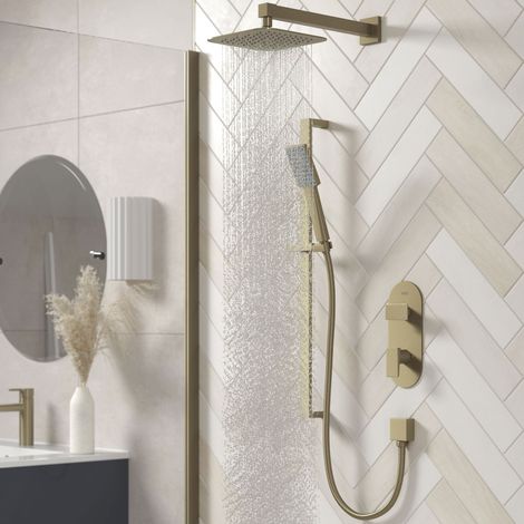 Bristan Tangram Dual Concealed Mixer Shower with Shower Kit and Fixed Head - Brushed Brass (1/5)