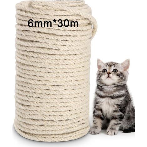 Corde en Sisal Naturelle 6mm×30M Corde en sisalpour Arbre à Chat Corde en sisal Idéal pour remplacer Poteaux de l'arbre à Chat pour Jardin,Bricolage,Loisirs créatifs,Les Accessoires de Chat,Maison (1/5)