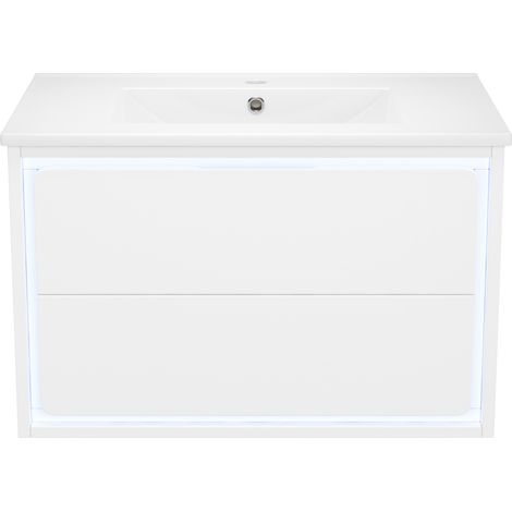 Mobile bagno sospeso 76x46x48,5 cm bianco con lavabo in ceramica e 2 cassetti (1/5)