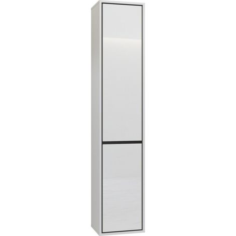 Armario de pie para baño Tecavu 101, Blanco brillante + Blanco, Montada en la pared, Número de puertas: 0, 172x35x30cm, MDF, Aglomerado laminado, Número de cajones: 0