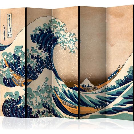 Paravent Hokusai: La Grande Vague de Kanagawa Déco Zen - Blanc et Orange (1/4)