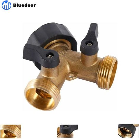 Bluedeer – Robinet double pour machine à laver – Répartiteur en Y 2 voies pour tuyaux 3/4 pouces – Laiton massif résistant à la corrosion (1/4)