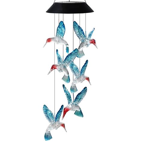 Lampe décorative extérieure avec éolienne solaire, colibri LED aux couleurs dégradées, (bleu) (1/5)