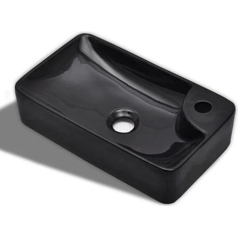 Lavabo - Céramique - Noir - 440 x 250 x 100 mm - Trou Robinet 35 mm - Bonde 45 mm - À Poser (1/5)