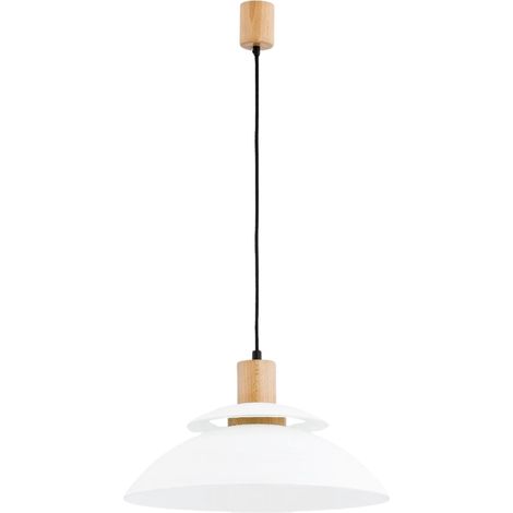 Alfa TROPIC Modern Pendant Ceiling Lamp 44cm White & Light Wood Glass Shade, E27 1x60W Dimmable Hanging Light for Living Room Dining, 60356 Indoor IP20, 85cm height (1/2)