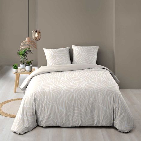 Parure de Lit 3 Pièces 100% Coton – Housse de Couette et 2 Taies d’Oreiller – Fermeture Pressions Discrètes – Morgane – Oeko-TEX - 240x220cm - Sable