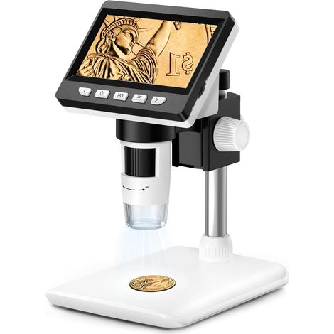 Microscope numérique Enfant/Adulte,4,3 Pouces écran Microscope electronique à grossissement 50-1000X avec 8 lumières LED réglables, loupe à souder, Compatible Windows/Mac (1/5)