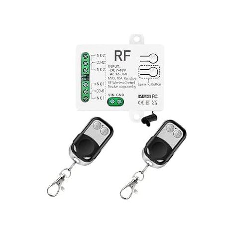433 Mhz Rf Interrupteur à distance sans fil DC 7 V 12 V 24 V 36 V 48 V Ac12 V 2 canaux récepteur relais avec télécommandes pour lumière moteur pour portail système de (1/5)