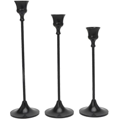 25-26 Bougeoirs en métal style rétro, noirs, coniques et raffinés, pour la décoration de table et de cheminée (1/4)