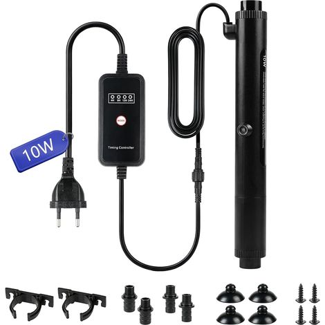 10W UV Aquarium Stérilisateur Lampe avec Minuterie, Lampe UV Stérilisateur pour Aquarium, Peut être Installé en Encastré ou en Saillie, pour Bac de Filtration, Bassin ou Piscine (10W) (1/5)