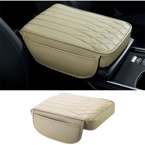 Coussin D'accoudoir De Voiture En Cuir, Coussin D'accoudoir En Mousse à Mémoire De Forme Pour Véhicule, Housse D'accoudoir Universelle Imperméable Pour Console Centrale Voiture(Beige) (1/5)