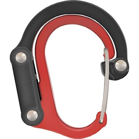 Sacs pour mousquetons et crochets, crochets pour sacs à dos, mousquetons pivotants, mousquetons pour hamac. Idéaux pour le camping, les voyages, la randonnée et le trekking. Coloris rouge et noir. (1/4)