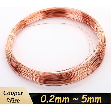 Fil de cuivre rond, massif, nu, non revêtu, de 0,2 mm à 5 mm, en passant par 0,3 mm, 0,4 mm, 0,5 mm, 0,6 mm et 0,8 mm. Conditionnement : 1 mètre. (1/5)