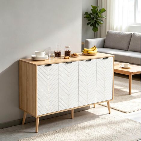 Madia 4 ante in pannelli di particelle, bianco, 120 x 35 x 77,4 cm HAVRYA (1/5)