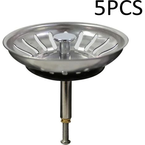 Panier Pour Bonde d'Évier de Cuisine Avec goupille réglable - Crépine Universelle Acier Inoxydable, Bouchon Panier Pop-Up - Lavable Lave-vaisselle, Ne se Bouche & Ne Déborde Pas (Lot de 5) (1/5)