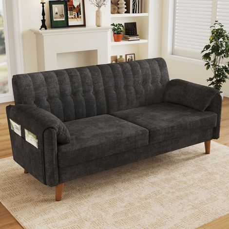 Canapé fixe, 2 places, 161,5 x 79 x 83,5 cm, gris foncé, chenille (1/5)