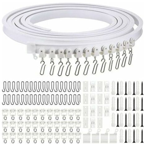 Rail de rideau incurvé au plafond pliable de 5 mètres Rail de rideau incurvé flexible pour rail de rideau souple pour rail de rideau avec crochets de rideau en métal, séparateur de pièce pour rideaux (1/5)