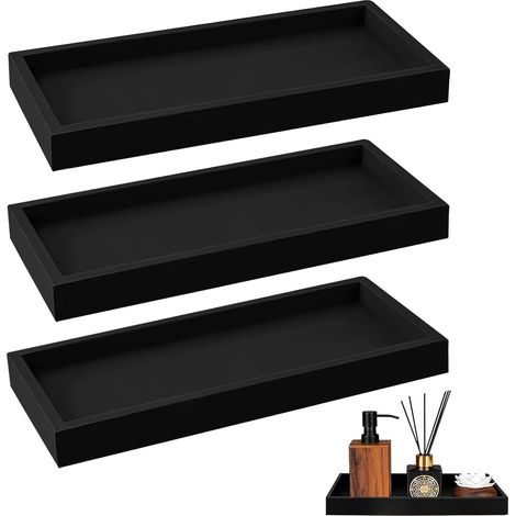 Set of 3 trays decorative in silicone black - Small tray of storage for soap, sink of kitchen, bathroom, plan of work, decoration of bathroom (1/5)