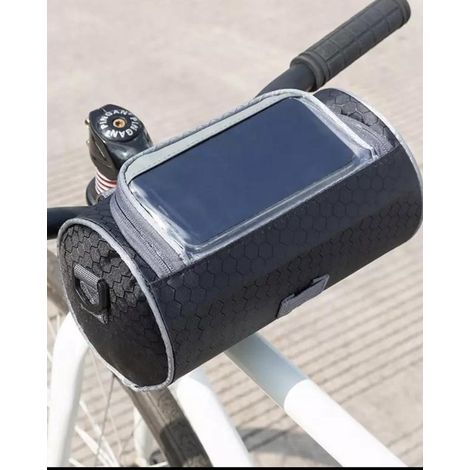 Borsa da manubrio per bicicletta con supporto per smartphone, impermeabile, nera (1/2)