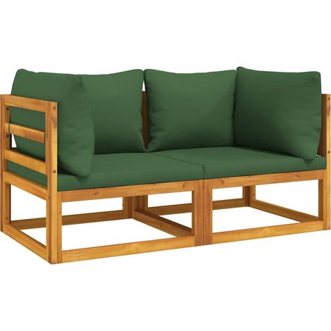 Canapés d'angle sectionnels 2 pcs coussins verts Bois acacia (1/5)