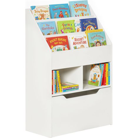 Bibliothèque pour Enfants, HxLxP : 90x60x30 cm, avec Coffre à Jouets, 3 Compartiments, Blanc (1/5)