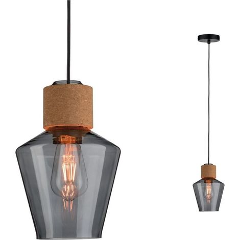Suspension Edla - E27 - 20W Max - Sans ampoule - Verre fumé/Liège/Noir (1/5)