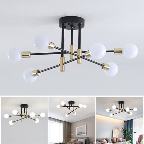 Lustre Spoutnik, éclairage suspendu nordique moderne du milieu du siècle, luminaire de plafond à 6 lumières, lumière blanche (ampoule incluse) (1/5)