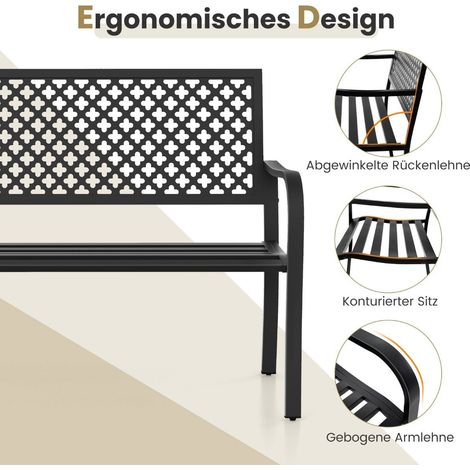 Gartenbank Metall wetterfeste Sitzbank für 2-3 Sitzer Parkbank mit Rückenlehne & Armlehne 127 x 62 x 86 cm Schwarz