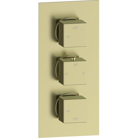 Signature React Thermostatic 2 Outlet Concealed Shower Valve Triple Handle - Brushed Brass