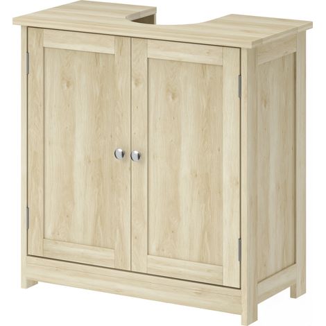 kleankin Mobile Sottolavabo Bagno Mensola Regolabile e 2 Ante in MDF Rovere