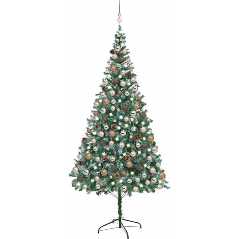 Sapin de Noël artificiel pré-éclairé/boules-Arbre de Noël pommes de pin 210cm 986109 (1/5)