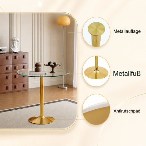 Table de bar ronde minimaliste en verre trempé, 89 cm, hauteur 92 cm, table haute design (1/5)