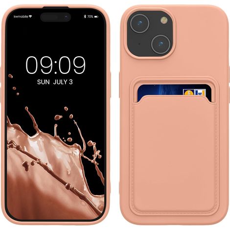 Housse Compatible avec iPhone 15 Coque - Housse de téléphone avec Compartiment Carte en Silicone - Rose Pamplemousse (1/5)