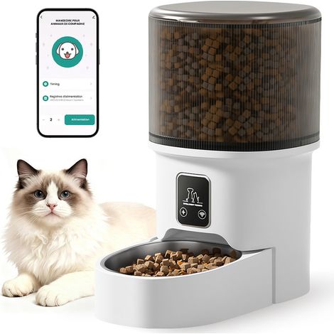 Distributeur Automatique de Croquettes pour Chats 4L avec WiFi, Programmable via Application, Bol en Acier Inoxydable Inclus (1/5)
