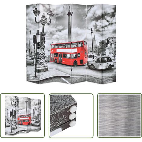 The Living Store Raumteiler klappbar 228 x 170 cm London Bus Schwarz-Weiß - Raumteiler - Paravent - Wandteiler - London - Stadtbild (1/5)