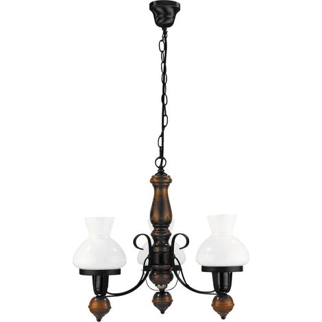 lampada a sospensione Petronel metallo / legno vetro opaco nero / noce / vetro opale Ø60cm H: 45cm (1/3)