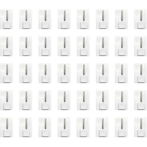 Crochets adhésifs pour rideaux – Lot de 40, sans perçage, pour rideaux légers et voilages, couleur blanc