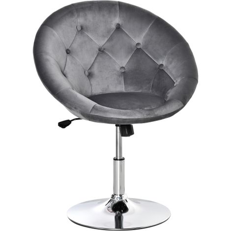 Adjustable Grey Velvet Dressing Stool,Upholstered Vanity Chair with Button Tufting,Thick Padding and Swivel Design,Perfect for Makeup and Dining