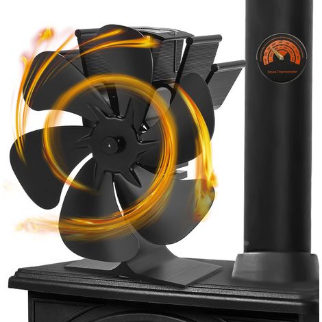 Randaco Ventilador de estufa de 6 aspas alimentado por calor para estufas de leña. Transferencia de aire horizontal eficaz, silenciosa, segura y eficiente. (1/5)