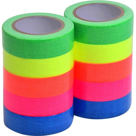 Ruban Fluorescent UV - 12,5 mm x 5 m - Jaune Vert Rose Orange Bleu - Pour Décoration Événementielle et Scénique - 10 Rouleaux (1/5)