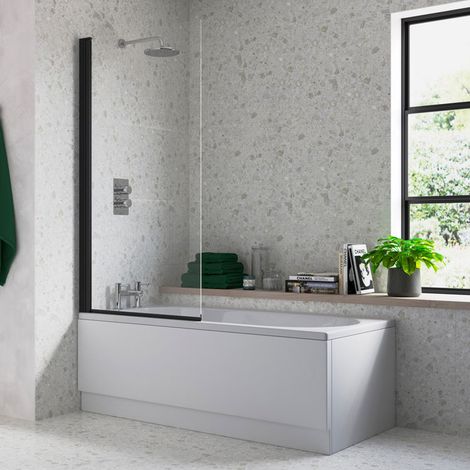 Signature Single Straight Square Bath Screen 1500mm H x 800mm W - 6mm Glass (1/4)