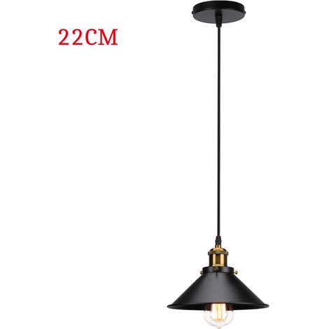 – Lustre suspension industrielle vintage abat-jour métal E27 22cm noir – Design rétro élégant – Pour espaces modernes et cosy (1/5)