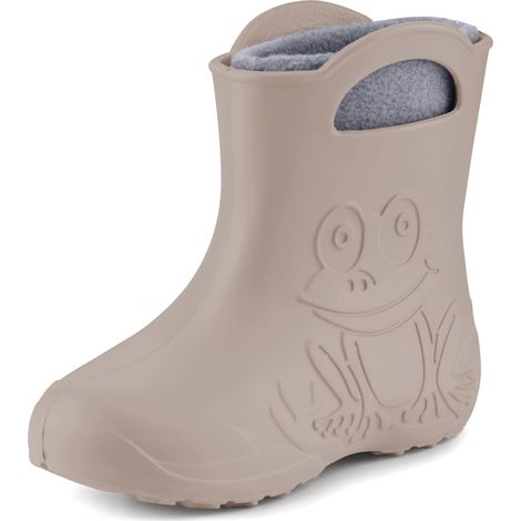 Ladeheid EVA Kinder Jungen Mädchen Gummistiefel Regenschuhe gefüttert LA-CA-03 (Hellbeige/Grau, 32/33 EU)