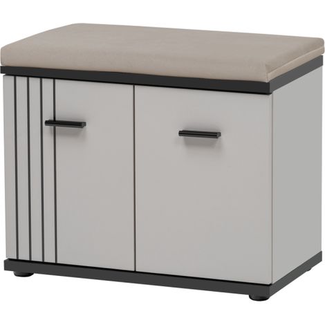 Meuble à chaussures avec coussin d'assise Hugo - Bois MDF cachemire et noir - 60 x 50 x 32 cm - Livraison gratuite (1/4)