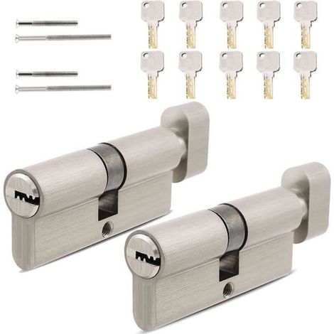 Lot de 2 cylindres de serrure 30/30 et 35/35 avec 5 clés  Cylindres profilés double sécurité  Protection anti-perçage  Pour portes en bois (1/5)